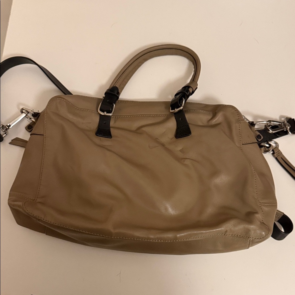 RUDSAK Tan Leather Satchel with Black Accents Soft Leather - Picture 9 of 10